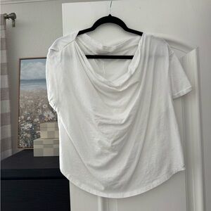nuuds White Drape Neck Short Sleeve Tee